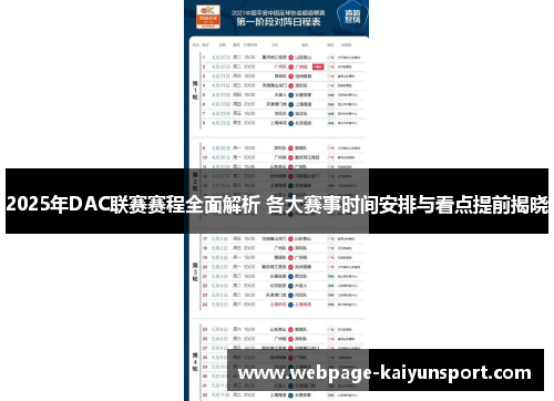 2025年DAC联赛赛程全面解析 各大赛事时间安排与看点提前揭晓