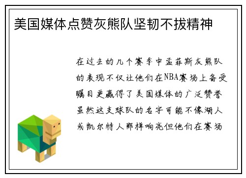美国媒体点赞灰熊队坚韧不拔精神